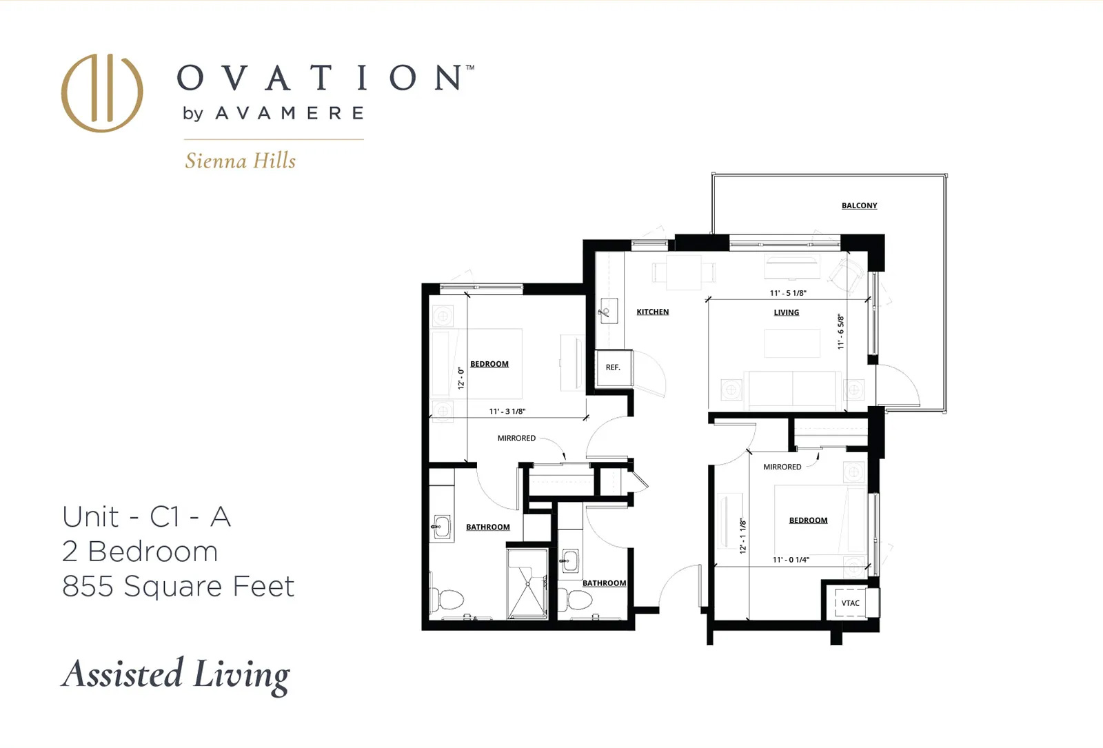 Ovation Sienna Hills 2 Bedroom Floorplan 855 sq ft