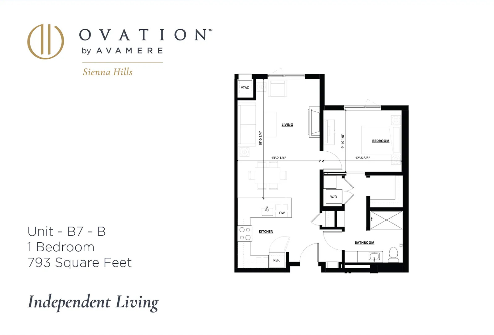 Ovation Sienna Hills Independent Living Floorplan 1 Bedroom 793 sq ft