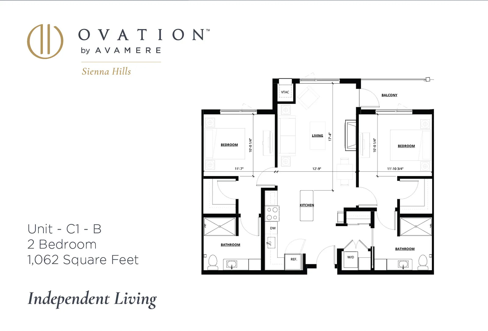 Ovation Sienna Hills Independent Living Floorplan 2 Bedroom 1062 sq ft