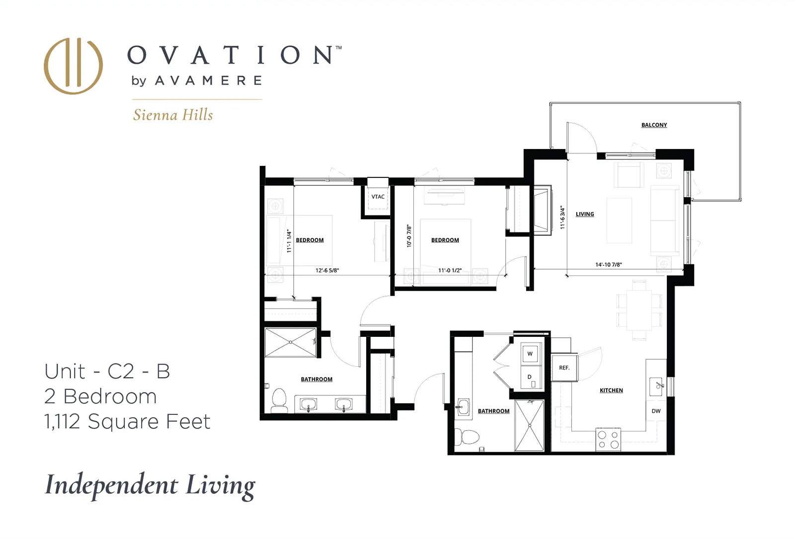 Ovation Sienna Hills Independent Living Floorplan 2 Bedroom 1112 sq ft