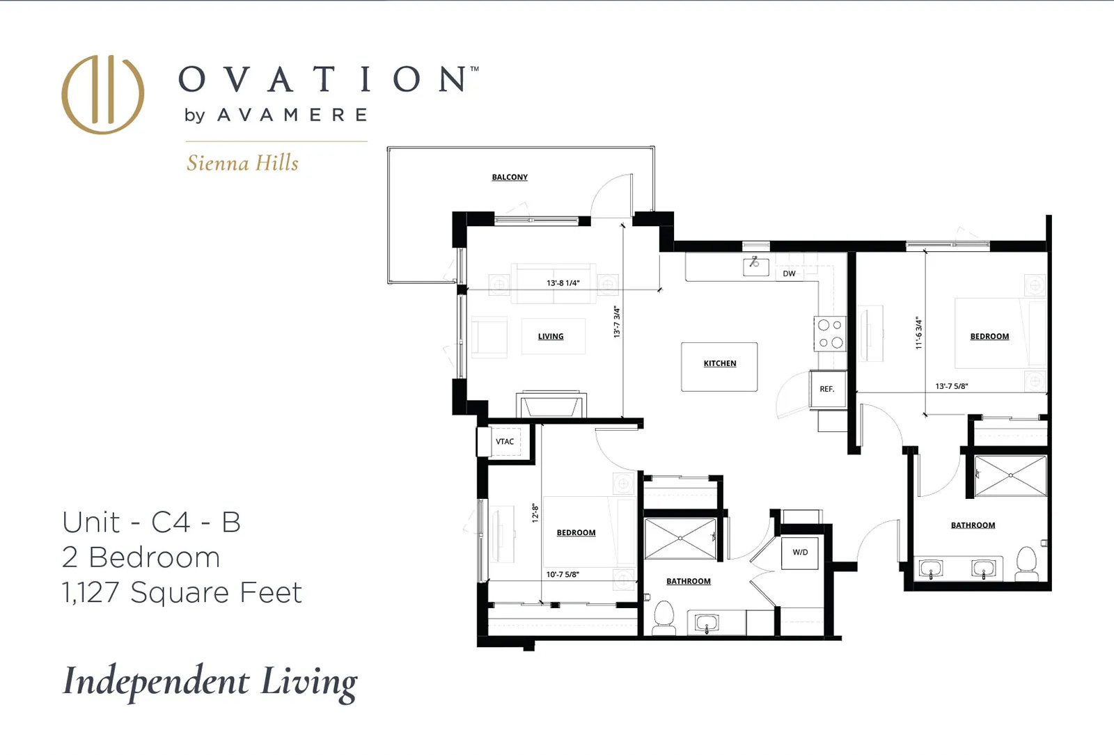 Ovation Sienna Hills Independent Living Floorplan 2 Bedroom 1127 sq ft