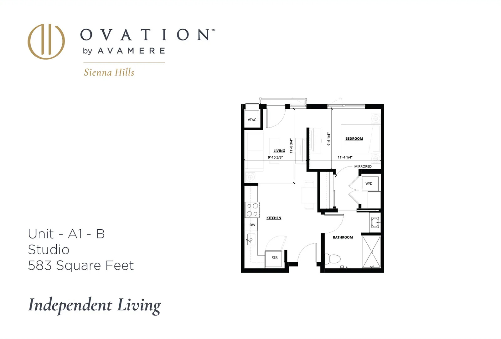 Ovation Sienna Hills Independent Living Floorplan Studio 583 sq ft