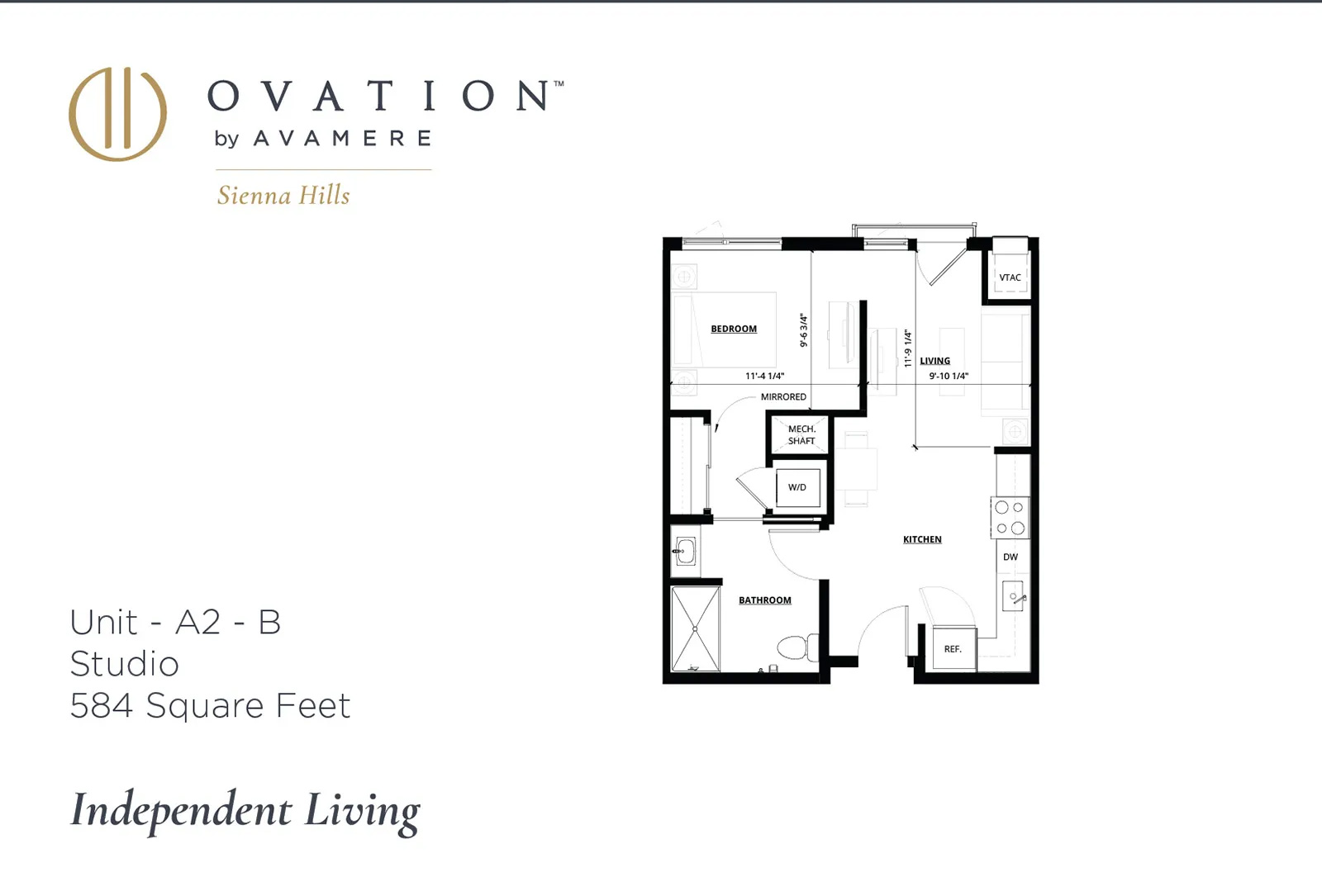 Ovation Sienna Hills Independent Living Floorplan Studio 584 sq ft