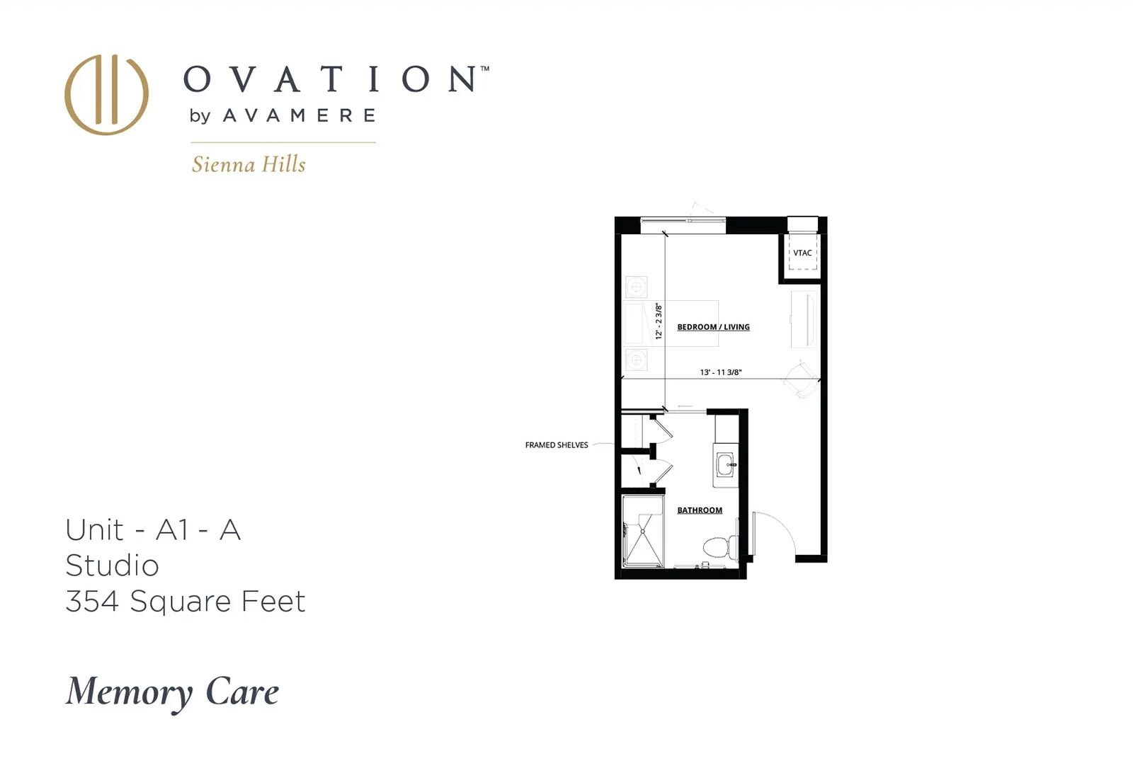 Ovation Sienna Hills Memory Care Studio Floorplan 354 sq ft