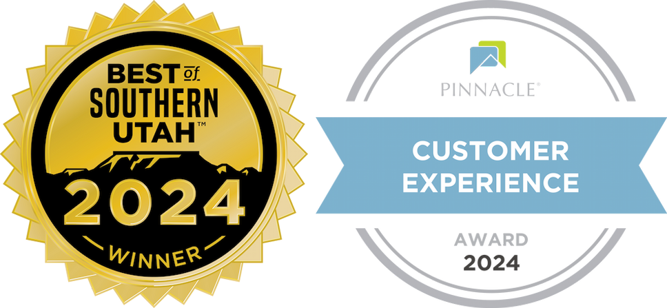 Best of Southern Utah Gold 2024 Award logo and the Pinnacle Customer Experience 2024 Award Logo