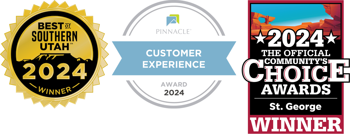 Best of Southern Utah Gold 2024 Award logo and the Pinnacle Customer Experience 2024 Award Logo